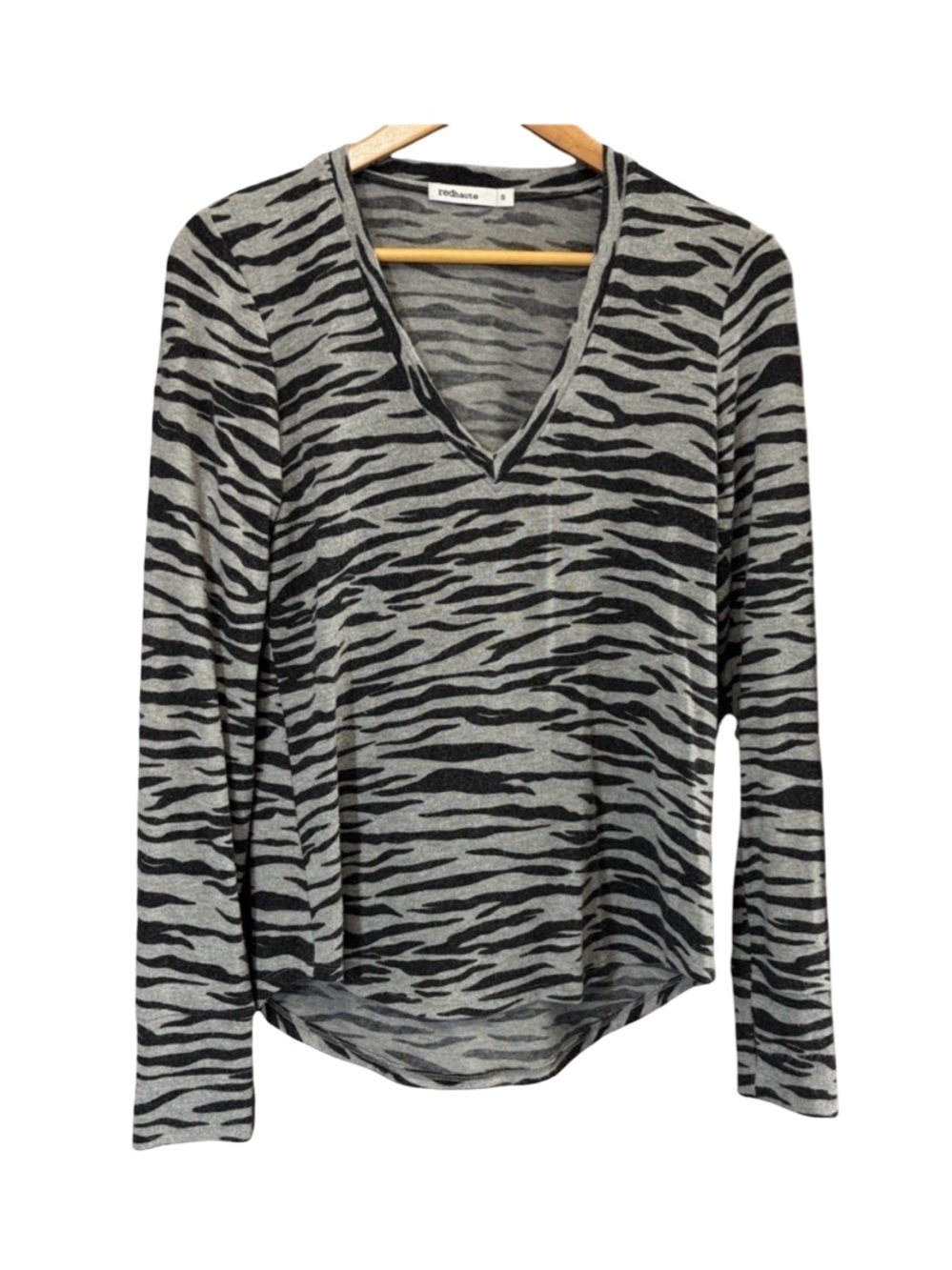 Red Haute Black and Gray Fitted Long Sleeve Blouse